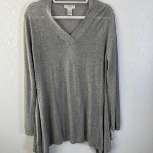 Kenar Heather Gray Long Sleeve Shark Bite Astronomical Hem Ribbed Sz L